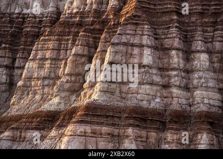 Nahaufnahme der erodierten sedimentären Felsformationen, die charakteristisch für Arizonas Wüste sind und die komplizierten Strukturen und Schichten einfangen Stockfoto