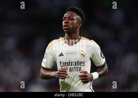 Aktenfoto vom 01.06.2024 von Real Madrids Vinicius Junior. Drei Fans, die Real Madrid Stürmer Vinicius Jr letztes Jahr bei einem Spiel in Valencia rassistisch missbrauchten, wurden zu acht Monaten Haft verurteilt, teilte LaLiga am Montag mit. Ausgabedatum: Montag, 10. Juni 2024. Stockfoto