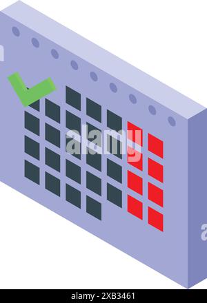 Isometrischer Kalender, der Wochenenden mit Häkchen am montag anzeigt und den Beginn der Arbeitswoche darstellt Stock Vektor