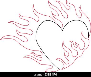 Symbol für brennendes Herz umreißen. Herzsilhouette mit Feuer, flammendes Liebespiktogramm. Vektorillustration Stock Vektor