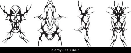 Set aus neo Tribal Tattoo. Abstrakte ethnische Formen im gotischen Stil. Individuelle Designelemente zum Dekorieren. Vektorabbildung Stock Vektor