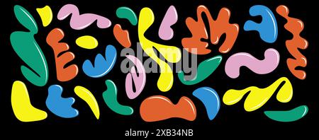 Set aus abstrakten, flüssigen organischen Blob-Formen. Wellige Elemente Blasen und Tropfen. Trendige Flüssigkeit bildet y2k-Stil. Vektorabbildung Stock Vektor