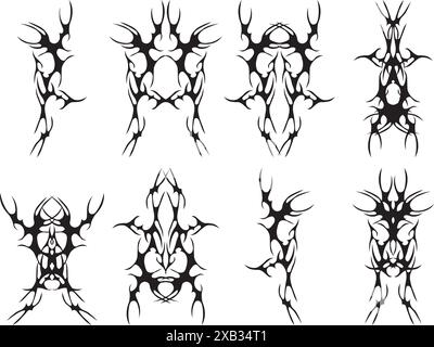 Set aus neo Tribal Tattoo. Abstrakte ethnische Formen im gotischen Stil. Individuelle Designelemente zum Dekorieren. Vektorabbildung Stock Vektor