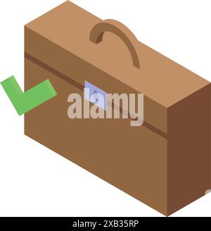 Braune Aktentasche geschlossen mit Häkchen, die die 3D-Illustration des erfolgreichen Geschäftskonzepts zeigen Stock Vektor