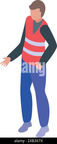 Lagerarbeiter in Uniform, der etwas mit einem Isometriesymbol hält Stock Vektor