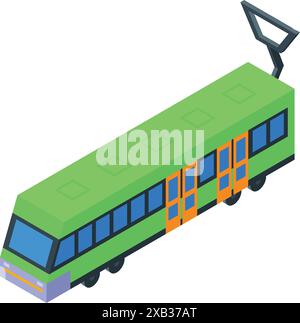 Grüne moderne Straßenbahn oder Zug öffentliche Verkehrsmittel Illustration auf weißem Hintergrund Stock Vektor