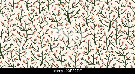 Nahtloser Rand des Vektors für Blätter und Zweige. Banner mit Herbstblättern und -Stämmen. Hübsches Farbdesign. Verstreute Zweige und Blätter dichte Textur. Dekorativ Stock Vektor