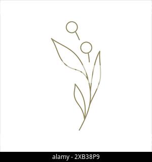 Eleganter Botanik-Zweig mit Stängelblättern und Beeren monochrome Linie Art Element für Design-Vektor-Illustration. Sanfte, schöne grüne Vegetation für Stock Vektor