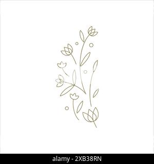 Botanisches Blumenblüten Ornament Hand gezeichnetes lineares dekoratives Element für einfache Design-Vektor-Illustration. Elegante sanfte, blumig verzierte Blüte B Stock Vektor