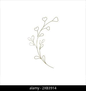 Sanfte Wildblume elegantes feminines monochromes lineares dekoratives Element für Logo-Vektor-Illustration. Romantische Blütenblüte natürliche Pflanze Stock Vektor