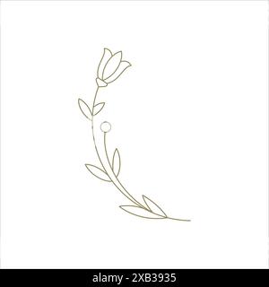 Schöne Tulpenblume mit geschwungenem Stiel Hand gezeichnet minimalistische Linie Art Dekor für Logo Vektor Illustration. Elegante, feminine botanische Blüte, natürlich Stock Vektor