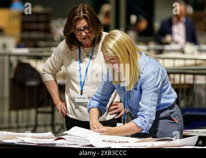 Die Stimmen werden bei der Royal Dublin Society für die Europawahlen gezählt. Bilddatum: Montag, 10. Juni 2024. Stockfoto