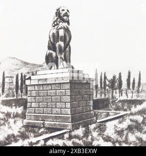 Löwe von Chaeronea - Grabstein der griechischen Soldaten, die in der Schlacht von Chaeronea gefallen sind. Skulptur aus dem späten 4. Jahrhundert v. Chr. Foto aus der Mitte des 20. Jahrhunderts. Stockfoto