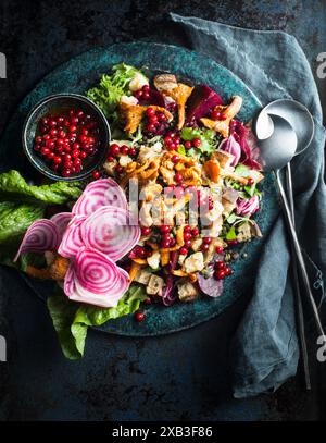 Salat mit Kirschen in einer Schüssel auf dem Tisch Stockfoto