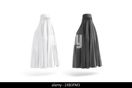 Leeres schwarz-weißes muslimisches weibliches Burka-Modell, Seitenansicht, 3D-Rendering. Leerer islam, traditionelle Stoffkopfbekleidung, isoliert. Klare, verschleierte ara Stockfoto