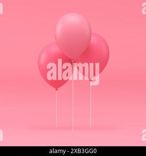 3D rosa Luftballon Hochglanzhaufen für Geburtstagsparty Feiertag Glückwünsche realistische Vektor-Illustration. Fliegendes Helium Event Jubiläum Geburtstag Cell Stock Vektor