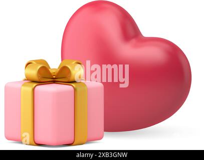 Valentinstag Geschenkbox Bogen Überraschung festliche Glückwünsche 3D Icon realistische Vektor Illustration. Liebe das Herz verliebte Hochzeitsfeier Romantik Stock Vektor