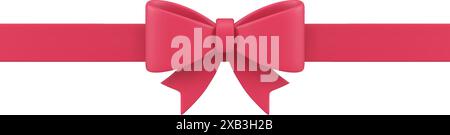 Schleifenband rosa rot gebunden Knoten Geschenk festliches Paket Feiertagsfeier 3D Icon realistische Vektor-Illustration. Seidentuch-Begrüßungsdekor mit Rand Stock Vektor