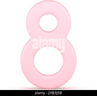 Acht Zahl rosa weibliche traditionelle Frühlingsferien nettes 3D Icon realistische Vektorillustration. Feierliche Glückwünsche zum Internationalen Frauentag, Deko Stock Vektor