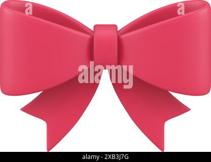 Festliche Schleife Knoten rosa gebunden Feiertagspräsent Dekor Element 3D Icon realistische Vektor-Illustration. Jubiläum Geburtstag Weihnachtsgeschenk Überraschungsgruß Stock Vektor