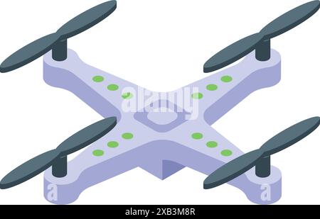 Moderne Drohne wartet auf Flug mit vier Propellern isometrische Ansicht isoliert auf weißem Hintergrund Stock Vektor