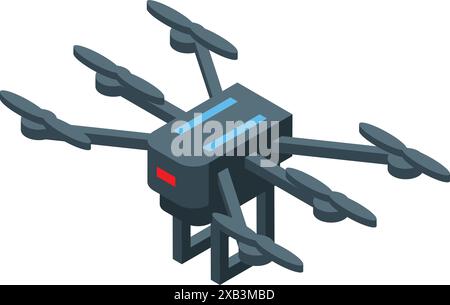 Moderne leistungsstarke Drohne fliegt mit rotierenden Propellern isometrische Ansicht isoliert auf weißem Hintergrund Stock Vektor