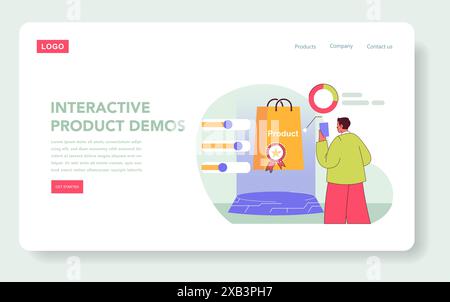 Immersives Marketingkonzept. Ansprechende Benutzeroberfläche mit Produktdemonstrationen. Interaktives Online-Shopping-Erlebnis. Vektorabbildung. Stock Vektor