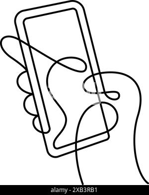 Hand mit Smartphone Nahaufnahme eine Linie mit fettgedruckter linearer Vektorgrafik Stock Vektor