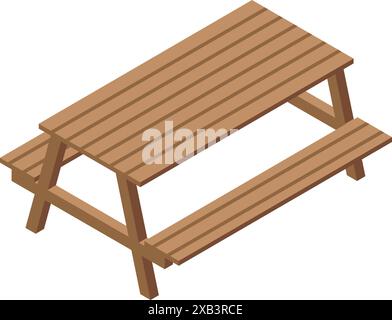 Illustration mit einem hölzernen Picknicktisch, perfekt zum Genießen von Mahlzeiten und Zusammenkünften im Freien Stock Vektor