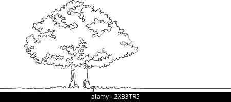 Grüner Baum, einzeilige Zeichnung, durchgehende Dekoration und Kopierraum. Philosophie, Wissen und umweltverträgliches Metapher-Konzept Stock Vektor