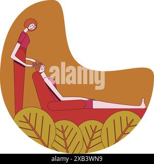 Gesichtsmassagen. Behandlungen durch professionelle Therapeutin im Spa. SPA-Design-Konzept. Abbildung isolierter flacher Vektor. Stock Vektor