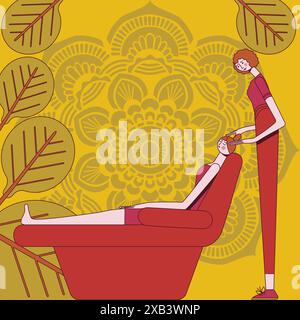 Gesichtsmassagen. Behandlungen durch professionelle Therapeutin im Spa. SPA-Design-Konzept. Abbildung isolierter flacher Vektor. Stock Vektor