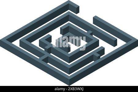 Das komplexe Labyrinth wird in einer isometrischen Ansicht dargestellt und symbolisiert die Herausforderungen und Entscheidungen, die mit dem Erfolg des Unternehmens verbunden sind Stock Vektor