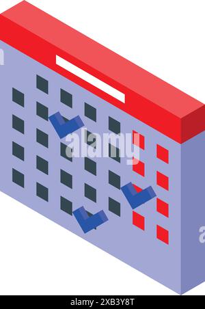 Der Wandkalender zeigt den Monat isometrisch mit markierten Tagen für Termin oder Termin an Stock Vektor
