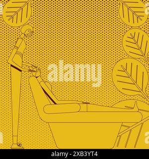 Gesichtsmassagen. Behandlungen durch professionelle Therapeutin im Spa. SPA-Design-Konzept. Isolierte Vektorillustration im Retro-Stil. Stock Vektor