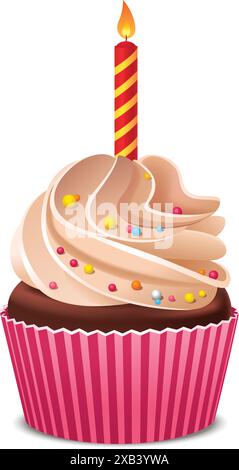 Geburtstagskuchen mit brennender Kerze Stock Vektor