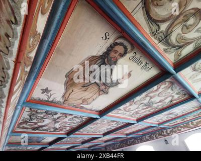 Bemalung mit biblischen Szenen, Judas, Spätgotische St.-Veit-und-St.-Michaels-Kirche, Heiligenstadt, Landkreis Bamberg, Oberfranken, Bayern, Deutschla Stockfoto