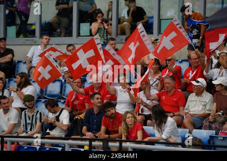 Rom, Italien. Juni 2024. Suisse Supporters am 2. Tag der European Athletics 08. Juni 2024 im Olimpic Stadium in Rom Credit: Independent Photo Agency/Alamy Live News Stockfoto