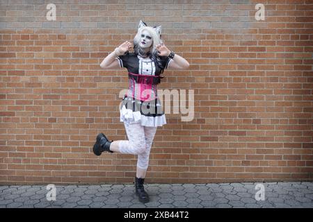 Porträt einer Trans Guy Drag Queen im Kostüm bei der Poughkeepsie Pride Parade 2024 in Dutchess County, New York. Stockfoto