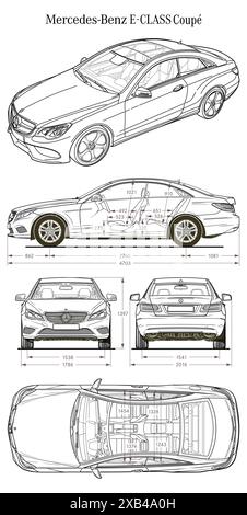 Mercedes Benz E-Klasse Coupé 2013-Bauplan Stock Vektor