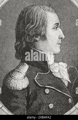 Francois Amédée Doppet (1753-1799). Französischer Offizier und Arzt. Er führte drei Armeen während der Französischen Unabhängigkeitskriege. 1792 wurde er in die Legislative Assembly gewählt und war Mitglied des Jacobin Club. 1797 wurde er zum Mitglied des Rates der Fünfhundert gewählt. Hochformat. Zeichnung von Liénard. Gravur. "Geschichte der Französischen Revolution". Band I, 1876. Stockfoto