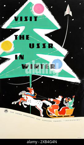 Besuchen Sie die UdSSR im Winter, Intourist, ca. 1950er Jahre - Vintage-Reiseplakat Stockfoto