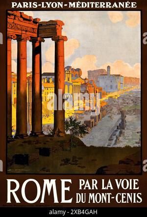 Rom, Par la voie du Mont-Cenis. - Vintage-Reiseposter Stockfoto