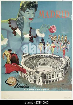 Madrid, Iberia Air Lines of Spain, um 1950er Jahre - Vintage-Reiseposter Stockfoto