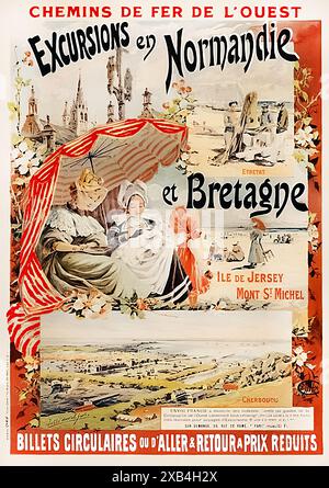 Chemins de Fer de l'Ouest, Excursions en Normandie et Bretagne, Île de Jersey, Mont St. Michel - Vintage-Reiseposter Stockfoto