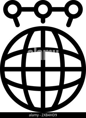 Schwarz-weiß-Symbol eines Globus mit drei oben verbundenen Punkten, die globale Konnektivität darstellen Stock Vektor
