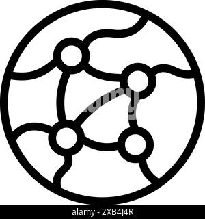 Einfaches Line Art-Symbol eines globalen Netzwerkes, das die Verbindungspunkte auf der Erde darstellt und die internationale Kommunikation zeigt Stock Vektor