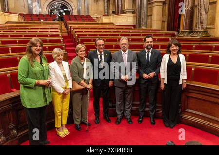 Barcelona, Spanien. Juni 2024. Josep Rull, der neue Präsident des katalanischen Parlaments, wurde nach den Wahlen vom 12. Mai in der konstituierenden Sitzung des katalanischen Parlaments gewählt. Josep Rull, nuevo presidente del Parlamento de Catalu&#xf1;A, elegido en la sesión constitutiva del Parlamento de Catalu&#xf1;A tras las elecciones del 12 de Mayo. Auf dem Bild: josep rull, carme forcadell, laura borras, anna erra, ernest Benach, nuria de gispert, roger Torrent News Politics -Barcelona, Spanien montag, 10. juni 2024 (Foto: Eric Renom/LaPresse) Credit: LaPresse/Alamy Live News Stockfoto