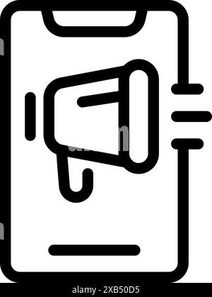 Zeilengrafik-Symbol eines Smartphones, das ein Megaphon anzeigt, das mobiles Marketing und Werbung darstellt Stock Vektor