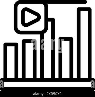 Strichgrafik-Symbol für wachsendes Balkendiagramm mit Wiedergabetaste für Videomarketing Stock Vektor
